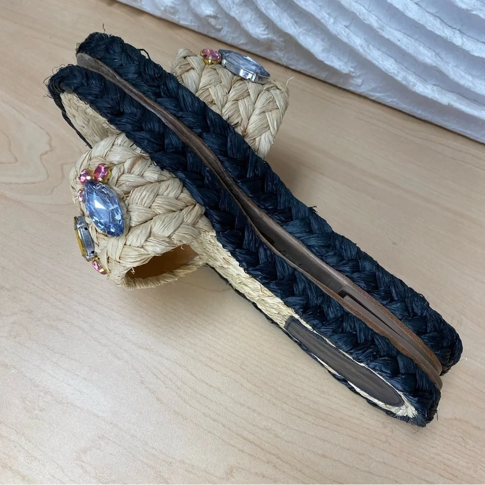 T14 Tory Burch Multicolor Crystal‎ Raffia Slide Sandals